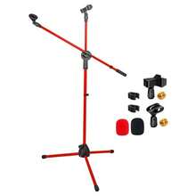 5 Core Mic Stand Floor Height Adjustable Tripod Microphone Stands W Extending Telescoping Boom Arm - MS DBL G - Red - View 1