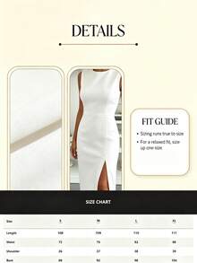Women's Elegant Black Sleeveless Midi Slit Dress - Formal Business Party Wedding Guest Dress, Spring/Summer White - White - View 7