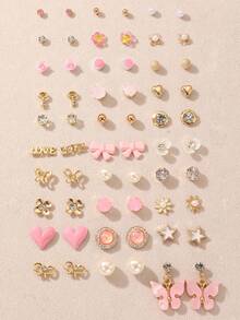 NAIZHU 30 Pairs Assorted Colorful Fashionable Cute Butterfly, Heart, Letter, Star Themed Earrings Set, Versatile Accessories Gift For Teenagers - Multicolor - View 6