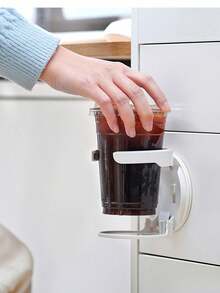 1pc Foldable Cup Holder, No-Drill Office Desk Cabinet Door Coffee Storage Rack, Home Dorm Wall-Mounted Cup Rack - Multicolor - View 5