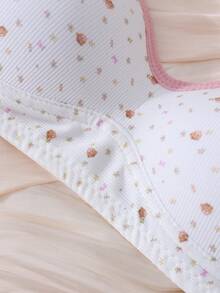 [Random 3 Pieces Set]3pcs Fresh Printed Textured Wireless Bra, Sweet Bubble Texture Daily Comfortable Adjustable Strap Bra - Multicolor - View 3