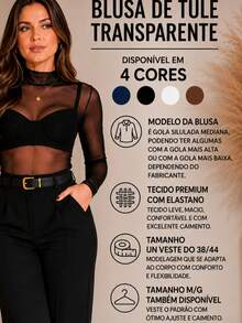Elegant And Modern Women's Brown Long Sleeve Tulle Blouse With Mock Neck - 鏽棕色 - 查看 3