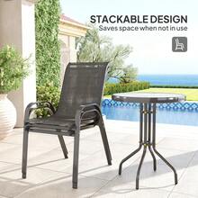 3-Piece Stackable Outdoor Bistro Set – Metal Frame Chairs With High Back Support + Tempered Glass Top Table – Compact Design For Patio, Balcony, Or Small Garden Spaces – Lightweight, Easy To Assemble & Space-Saving Solution - Black - View 6