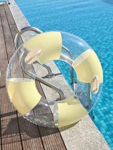 1 pieza Anillo de natación transparente con bloques de color macaron y lentejuelas, con asa opcional, flotador inflable para piscina para adultos, adecuado para nadar en la playa - Multicolor - Ver 4