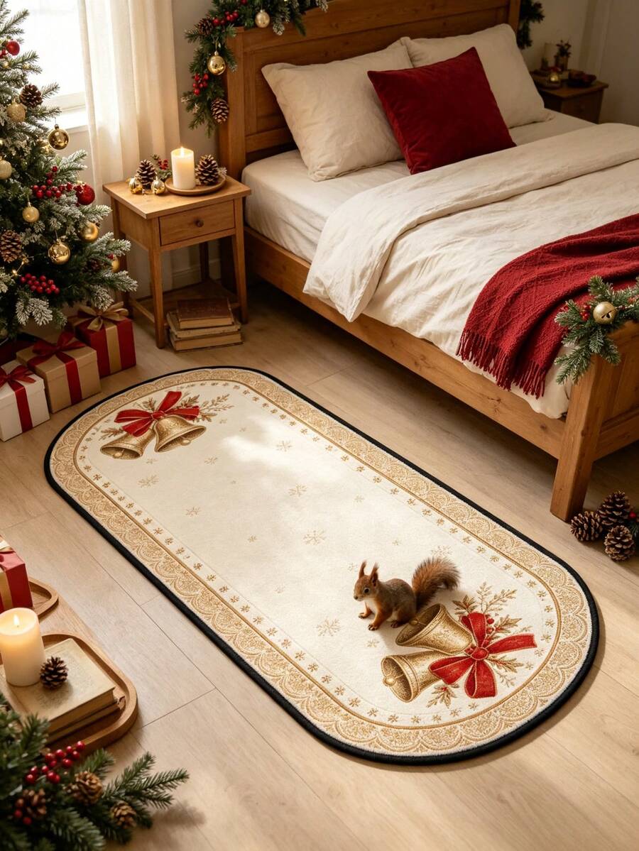 1 pieza Alfombra decorativa minimalista con campana navideña beige, decoración de dormitorio, alfombra pequeña, alfombra, decoración del hogar, alfombra de sala de estar, alfombra pequeña de sala de estar, alfombra de dormitorio, decoración del hogar de sala de estar, alfombra de exterior, alfombra lavable, regalo de graduación - Campana de Navidad color crema - Ver 1