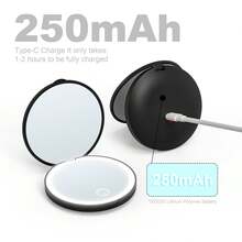 可充電便攜式 LED 化妝鏡，純色光手持 2 倍放大鏡，可調補光燈，輕巧可折疊附燈 - 黑色 - 查看 9