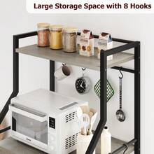 5-Tier Industrial Bakers Rack For Kitchen Organization - Microwave Oven Stand With 2 Large Wire Baskets, 8 Hooks, Utility Storage Shelf, Coffee Bar Station - Black - View 3