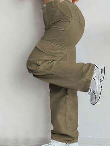 Y2K Women's Street Style Plus Size Cargo Pants - Army Green - View 2