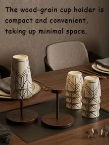 Walnut Wood Grain Cup Holder, Thickened Round Bottom Independent Paper Cup Rack, Suitable For Coffee Cups, Tea Cups And Water Cups, Desktop Storage Rack For Office, Commercial Space, Cafe And Restaurant - Multicolor - View 3
