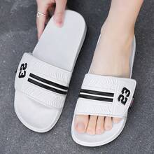 Men's Casual Home Hook And Loop Indoor Slippers, Striped Bathroom Slippers, Couple Slippers - White - View 8