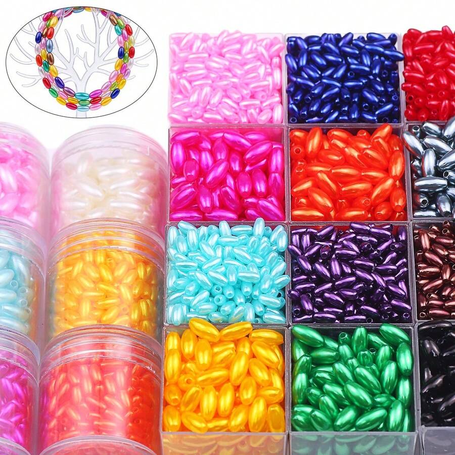 100/200pcs Mixed Color Oval Acrylic Beads, Handmade DIY Jewelry Making Beaded Bracelet Necklace Materials Accessories - Oval Shuttle Bead - View 1