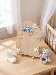Tablero de anuncio de nacimiento de madera moldeada de una sola pieza, decorado con crisantemo "Hola Mundo", incluye sección de información de nacimiento, pancarta de madera arqueada con nombre del recién nacido, accesorios de fotografía para recién nacidos, decoración de recuerdo para bebé, adecuado como regalo de baby shower, regalo de Pascua para niños y niñas - Multicolor - Ver 11