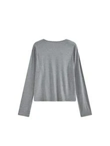 Women's Black & Grey Striped Thin Cardigan, Slimming Long Sleeve Jacket, Versatile Casual Top For Spring - Grey - View 3