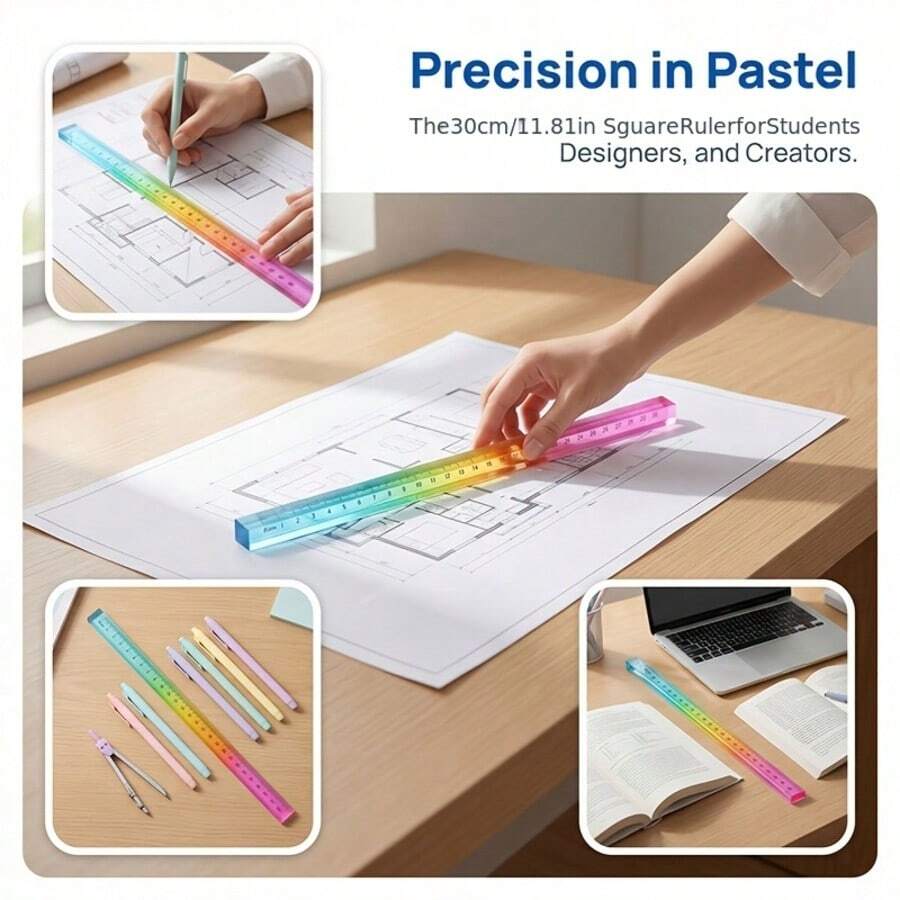Colorful Ruler Cube Geometry Drawing 2-In-1 Tool Math Learning Stationery Set Drawing Measurement Stationery Math Teaching Aid Multi-Function Plastic Geometric Solid - A - View 1