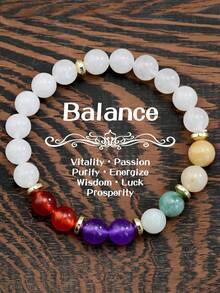 Yumfeel Colorful Natural Crystal Beaded Bracelet, Energy Yoga Healing Bracelet, Unisex, Bohemian Style Versatile Accessory - Multicolor - View 4