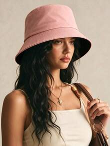 1pc Minimalist Solid Color Bucket Hat, Suitable For Outdoor, Home, Fashion Matching, All Seasons, UV Protection, Sunshade, Gift For Others - Pink - View 3