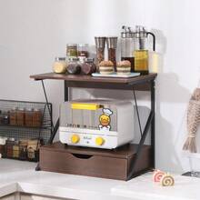 2-Tier Microwave Oven Stand With Slide-Out Drawer – Heavy-Duty Countertop Kitchen Organizer, Wooden Baker's Rack With Sturdy Metal Frame, Compact Space-Saving Design For Small Kitchens - 2-tier Walnut With Drawer - View 10