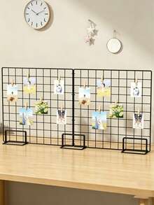 3pcs Desktop Grid Display Rack With 2 Panels & 20 Clips, 35x35cm Free-Standing Wire Grid Photo Frame For Photos, Jewelry, Crafts & Classroom Decor, Sticker Display Stand, Summer , Back School - Style 1 - View 2