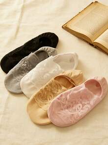 chuanwa（2） 1/5/10 Pairs Sheer Floral Lace Low Cut Invisible Socks Trim Breathable Thin Mesh Anti-Slip Hidden Foot Liners Women Comfort No Show Socks For Flat Shoes - Multicolor - View 7