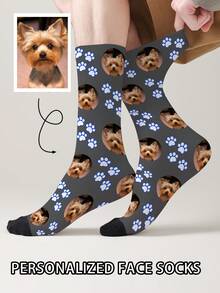 1 Pair Customized Face Pattern Socks, Personalized Photo Socks, Custom Printed Socks, Funny Face Socks, Custom Pattern Socks, Print Any Face Pattern On Socks, Anniversary Gift, Valentine's Day Gift, Unique Birthday Gift, Personalized Collectible - Multicolor - View 11