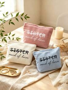 "Maid Of Honor" Printed Fashion Toiletry Bag - Stylish Lightweight Zippered Travel Makeup Organizer, Machine Washable, Multi-Functional Storage Bag; Perfect Fun Wedding/Engagement Gift For Bridesmaids And Unique Bridal Shower Favor - Multicolor - View 2