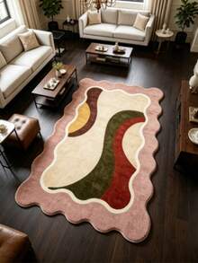 1 pieza Alfombra asimétrica de bloques de color fluido, alfombra para sala de estar, alfombra de área, alfombra de área pequeña, tapete, decoración del hogar, alfombra grande para sala de estar, alfombra redonda, decoración del hogar para sala de estar, decoración de la habitación, alfombra lavable - Multicolor - Ver 3