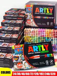 Back To School Season & ARTLY 24-320 Colors Soft Tip Acrylic Marker Set, 2.5ml Large Capacity Ink, Smart Ink Control Structure, 2-3mm Line Width, Smooth Layering, Suitable For Wood, Ceramic, Glass, Shell, Egg Surfaces, Water-Based Pigment Pens, Versatile For Detail Outlining And Large Area Filling, Ideal For Stone Painting, Handmade DIY And Artistic Creation. - Multicolor - View 1