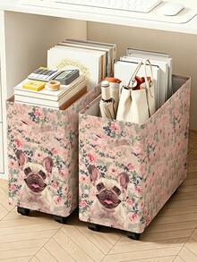 1 Storage Basket, Can Be Used As A Laundry Hamper And Clothes Basket For Sorting Dirty Laundry. Designed With Puppy Prints. This Foldable Movable Household Storage Rack Is Fitted With Smooth Rolling Wheels And Provides Large Storage Space. - Multicolor - View 5