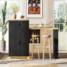 Extendable Kitchen Island With Dining Table, Multifunctional Storage Cabinet With Drawers, Doors, Wine Rack, For Kitchen & Dining Room - Black - View 5