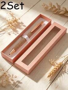 1/2/3 Set Luxury Rhinestone Metal Pen With Gift Box, Rose Gold Shiny Ballpoint Pen, Back To School Stationery, Teacher Gift Aesthetic School Supplies - Multicolor - View 12