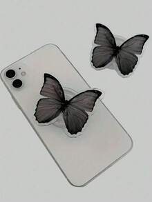 Creative Butterfly Back Sticker Push-Pull Phone Stand, Retractable 360° Rotating Butterfly Slouchy Stand, Universal - Black - View 1