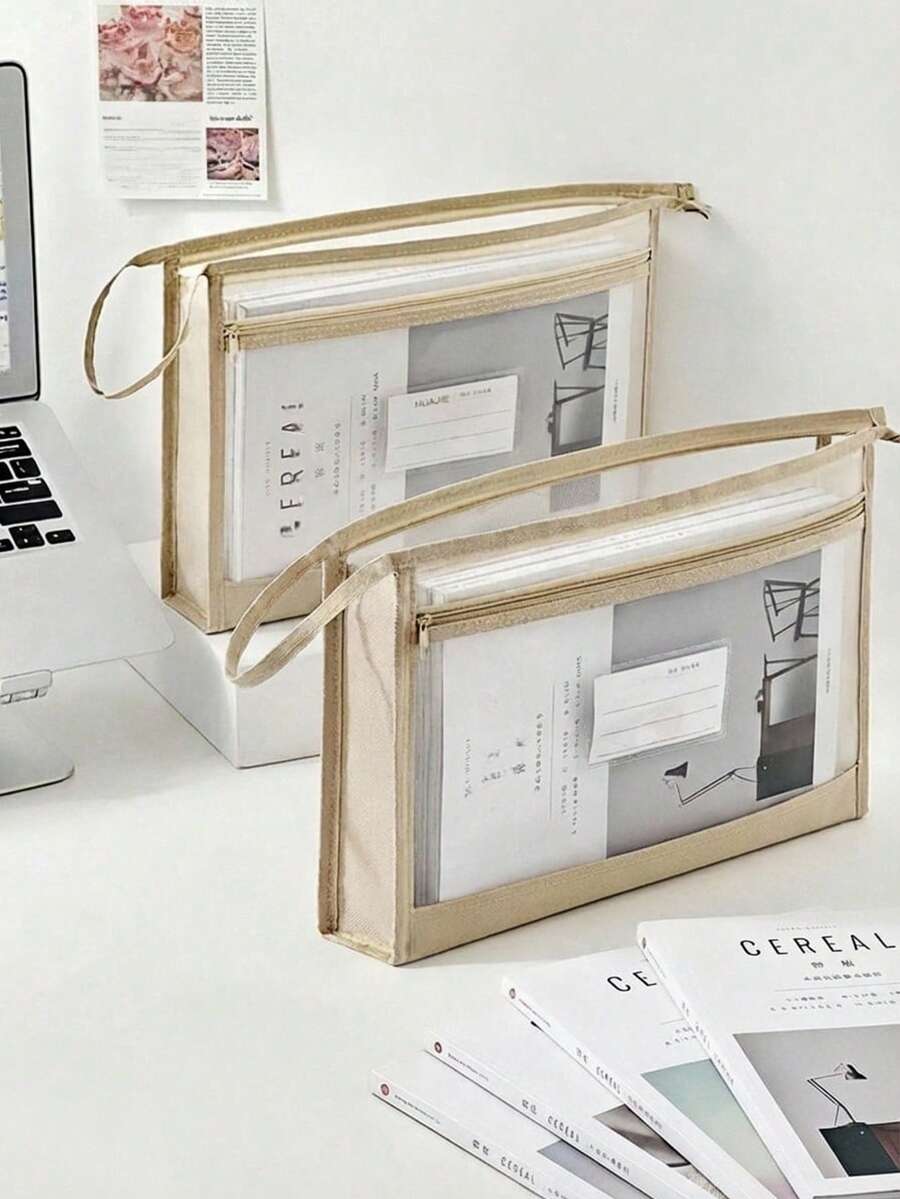 2-Layer A4 Transparent Mesh Zipper Organizer Bag – Large-Capacity School File Folder - Multicolor - View 1