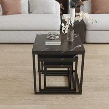 3-Piece Stackable Nesting Tables Set – Marble-Effect MDF Tops With Sleek Metal Frames, Compact Sofa Side Tables For Living Room, Space-Saving Design, Modern Minimalist Style - White In Golden Frame - View 10