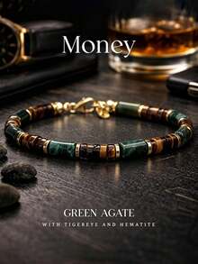 1pc Hip-Hop Unique Fashion Minimalist Versatile Personalized Men's Green & Brown Beaded Bracelet, Suitable For Daily Commute, Holiday Party, Street Style Outfit Matching Men's Jewelry - Multicolor - View 1