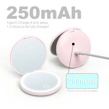Rechargeable Portable LED Makeup Mirror, Solid Color Light Handheld 2X Magnifying Mirror, Adjustable Fill Light, Compact Foldable With Light - Pink - View 9