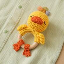 Handmade Woven Yellow Duck Rattle, Baby Hand Rattle, Grasping Toy, Built-In Bell, 3D Cute Design, Rich Details, Attracts Baby's Attention, Exercises Baby's Hearing, Perfect Birthday Memorial Gift, Halloween Gift, Christmas Gift For Baby - Multicolor - View 2