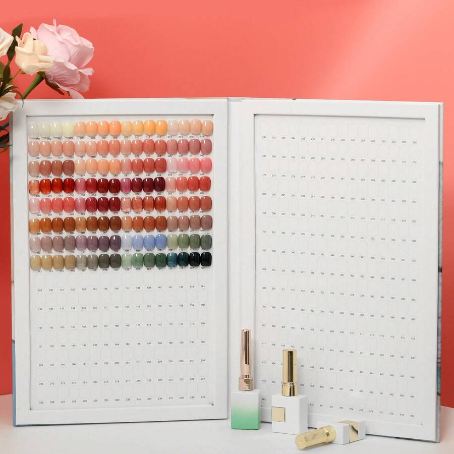 1 Set 480 Color Toe Nail Color Display Card, Embedded Nail Shape Manicure Sample Book, Salon Manicure Tool Display Rack, Includes 600 Pieces Fake Nails And 500 Numbered Color Labels - Baby Blue - View 1