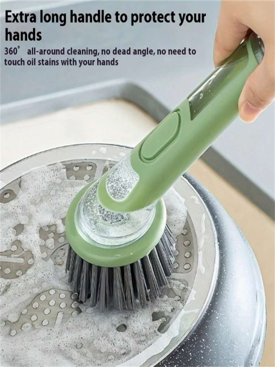 Ergonomic Dish Brush With Soap Dispenser And Extended Handle, Convenient Cleaning For Pots, Pans And Sinks, Essential Kitchen Accessory