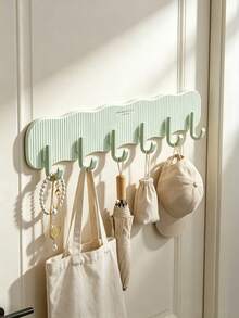 1pc Wave Striped Wall Hook Rack, Punch-Free Self-Adhesive Design, 6 Sturdy Hooks With Large Load Capacity Minimal Solid Color Style, Holds Towels Keys & Accessories, Suitable For Entryway, Bathroom And Bedroom Storage - Multicolor - View 6