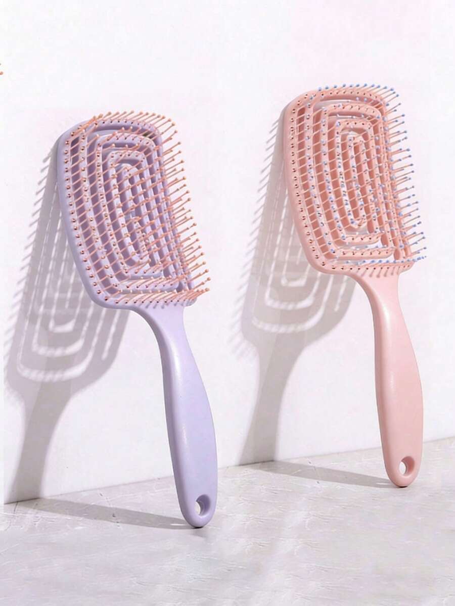 1pc Macaron Color Hollow Comb, Soft Round Head Nylon Bristles, Anti-Static Scalp Massage Comb With Hanging Hole, For Women Daily Travel Use - Multicolor - View 1