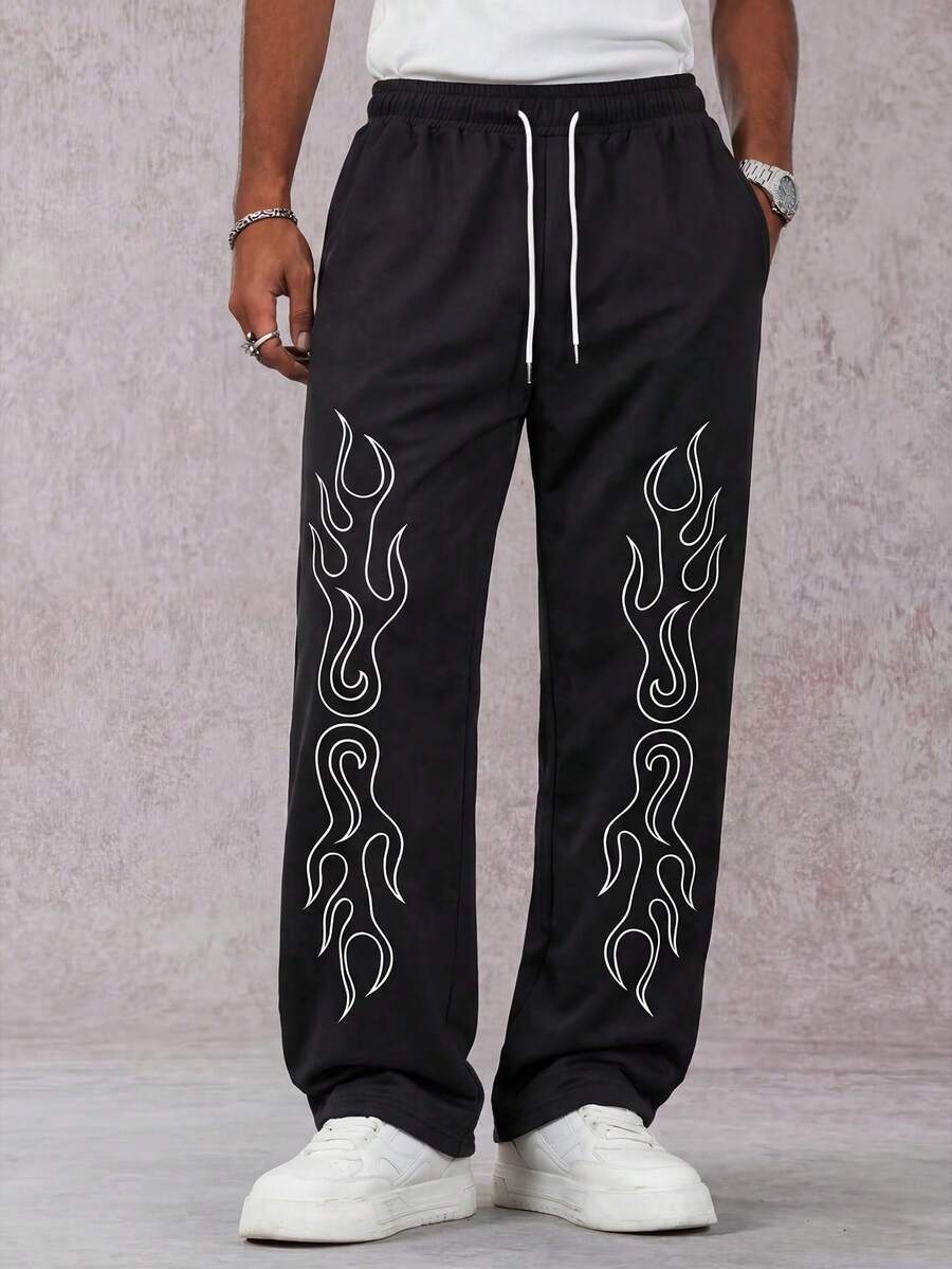 MAISONFOX Men's Street Style Fashion Drawstring Loose Pants, Loose Street Pants, Streetwear Pants, Autumn Essential Item, Versatile Street Style - Black - View 1
