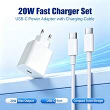 Adaptor Dinding Pengisian Cepat PD 20W Steker EU + Kabel Pengisian Cepat Transfer Data Efisiensi Tinggi 3,3 kaki/100 cm Kompatibel dengan Apple Phone 17 Pro Max/17 Pro/17/Air/16/15/ S26/S25/S24/S23/S22/S21/S20 Ultra Plus/ Series - Steker Tipe C UE (220-240V) - View 1
