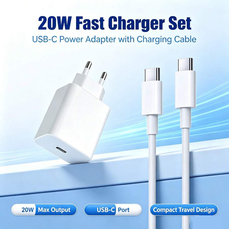 Adaptor Dinding Pengisian Cepat PD 20W Steker EU + Kabel Pengisian Cepat Transfer Data Efisiensi Tinggi 3,3 kaki/100 cm Kompatibel dengan Apple Phone 17 Pro Max/17 Pro/17/Air/16/15/ S26/S25/S24/S23/S22/S21/S20 Ultra Plus/ Series - Steker Tipe C UE (220-240V) - View 1