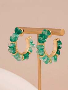 2pcs Green Beaded C-Shaped Earrings, Teacher's Day Back To School Season Earrings - Style 1 - View 6