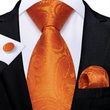 Glossy Paisley Orange Necktie Matching Hanky Cufflinks Tie Clip Styling Set For Outdoor Spring Festival Party - Orange - View 2