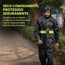 Waterproof Unisex Cycling Set (Includes Pants), Reflective Waterproof, Adjustable Waterproof - Black - Clothing + Pants - View 4