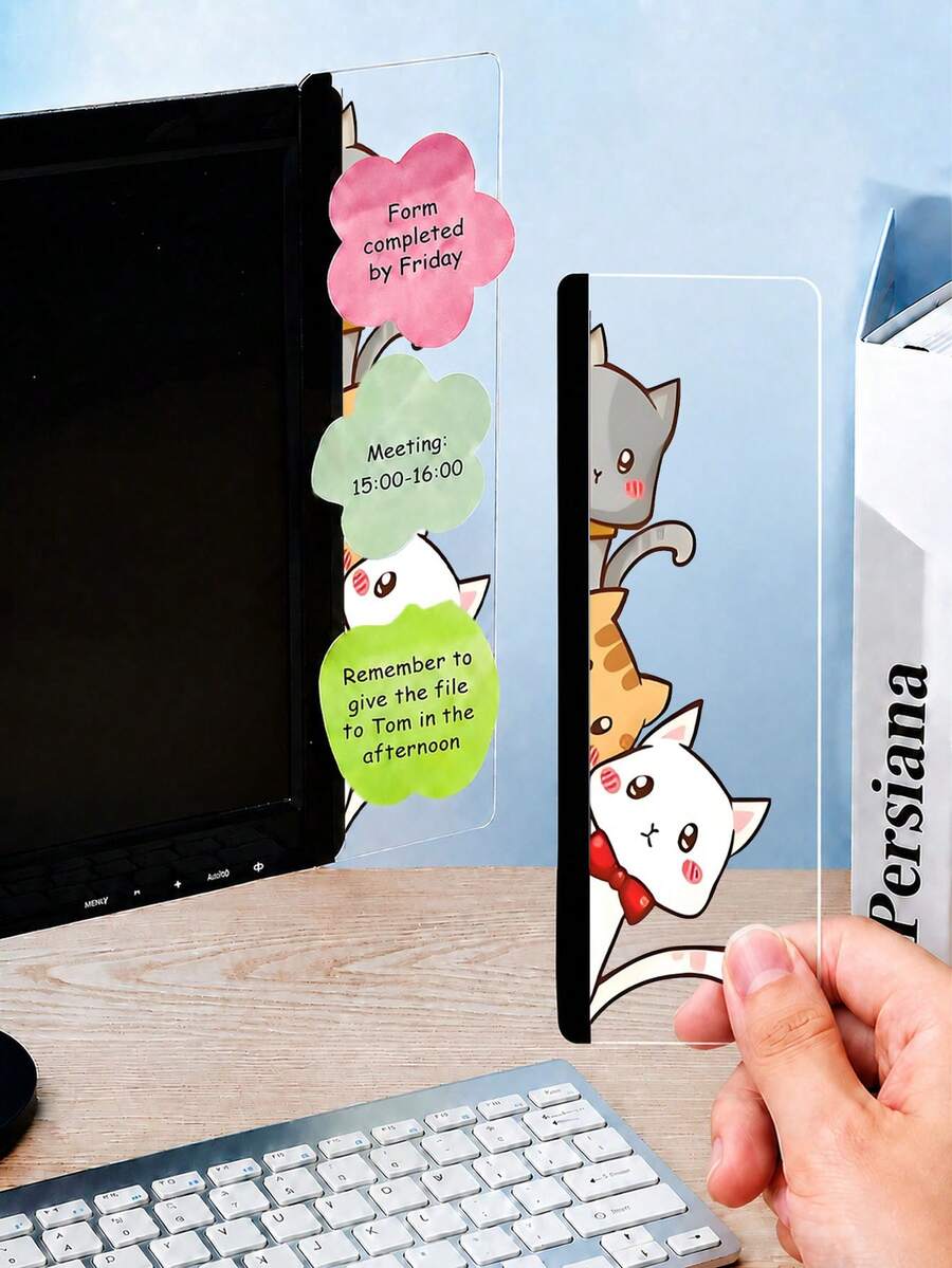 Cute Black Cat Pattern Transparent Acrylic Memo Board, Suitable For Computer Screen, Message Board And Office Desk, Available In 2 Colors, Back To School, Computer Monitor Message Board, Memo Clip, Neutral Home Decor - Multicolor - View 1