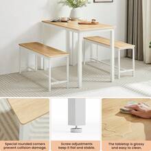 Dining Table Set, Bar Table With 2 Dining Benches, Kitchen Table With Chairs, Industrial Breakfast Table For Kitchen, Living Room, Party Room, In Natural And White Colors. - Natural+White - View 5