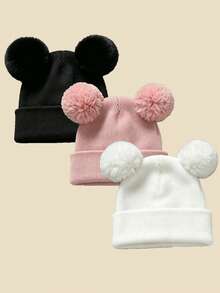 3pcs/Set Baby & Toddler Knitted Double Pom Earflap Hats, Thin Warm, Solid Color Versatile, Suitable For Spring, Autumn, Winter - Multicolor - View 21