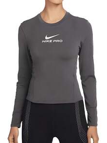 Nike Atasan Lengan Panjang Latihan Klasik Bermotif Pro Dri-FIT untuk Wanita - Grey - View 1
